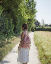 Eco-friendly hemp backpack in natural tones, perfect for sustainable travel and everyday use