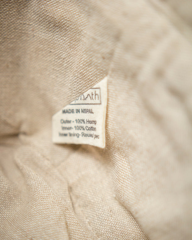 Close-up of hemp fabric on a stylish, eco-friendly bucket hat.