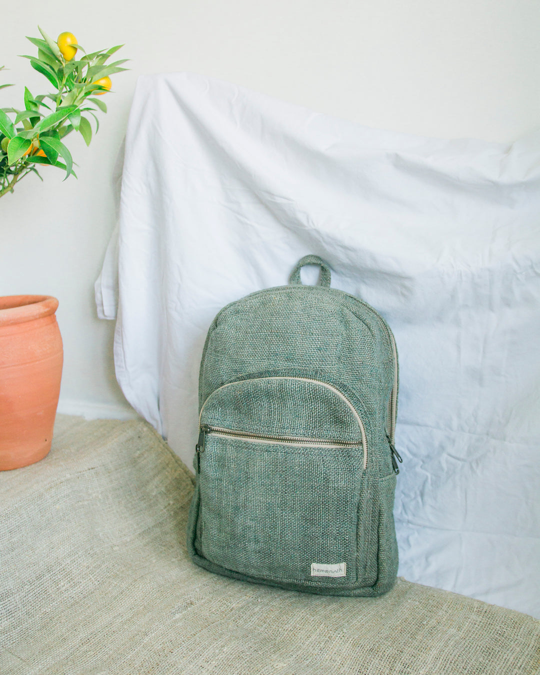 Freakmandu Organic Hemp Backpack - Eco-Friendly, Rustic Boho Daypack For Hiking & Travel (Green, Small) - View #2