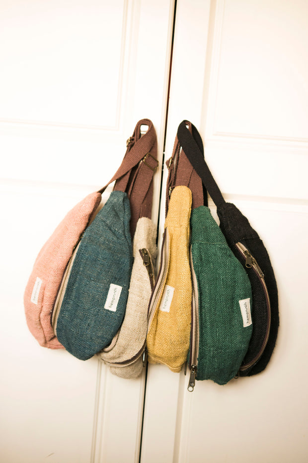 organic hemp waist bags in different colours